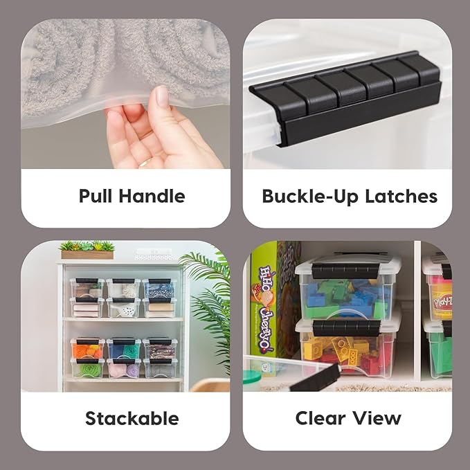 IRIS USA 6-Pack Storage Bins with Lids, 6 Quart, Made in USA Stackable See-Through Organizing Solution Latches Durable Nestable Containers Secure Pull Handle, BPA-Free Plastic - Image 3