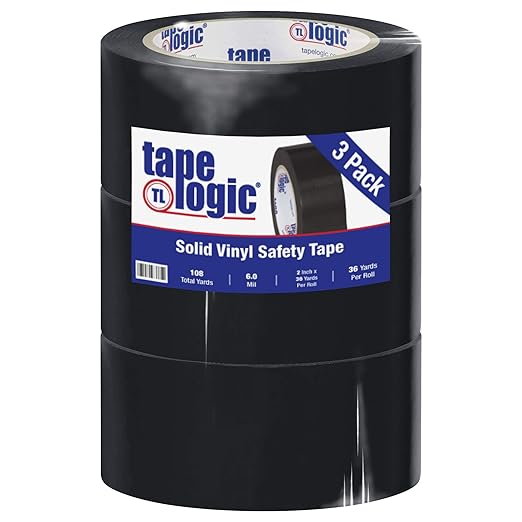 Aviditi Tape Logic Multipurpose Solid Vinyl Safety Tape, (Bulk Pack of 3) 2 Inch x 36 Yards, Black, Heavy-Duty 6 Mil Thick - Moisture/Grease Resistant, Floor Marking and Social Distancing by Aviditi
