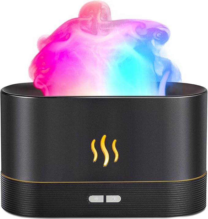 Essential Oil Diffuser,Humidifier with 7 Colors Flame Light,180ml Air Humidifiers for Bedroom, Home, Office, Gifts - Portable,Auto-Off Protection,4 Modes Mist(Black) by SmartLedLife