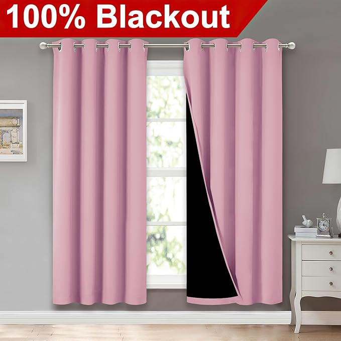 NICETOWN Crystal Pink Full Shade Curtain Panels, Pair of Energy Smart & Noise Blocking Out Blackout Drapes for Dining Room Window, Thermal Insulated Guest Room Lined Window Dressing(52 x 72 inch) - Image 2