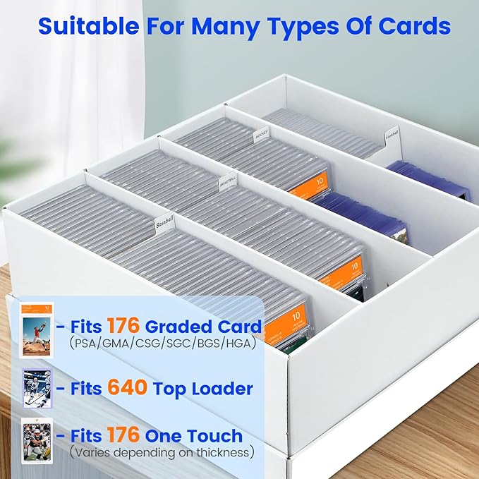 Pulchra 2 Pack Trading Graded Card Storage Box - 4 Rows Graded Card Case Holds 176 PSA Slab Cards, Graded Card, Cardboard Holder Organizer Boxes with Dividers for Sport Cards PSA/GMA/CSG/SGC/HGA/MTG - Image 3