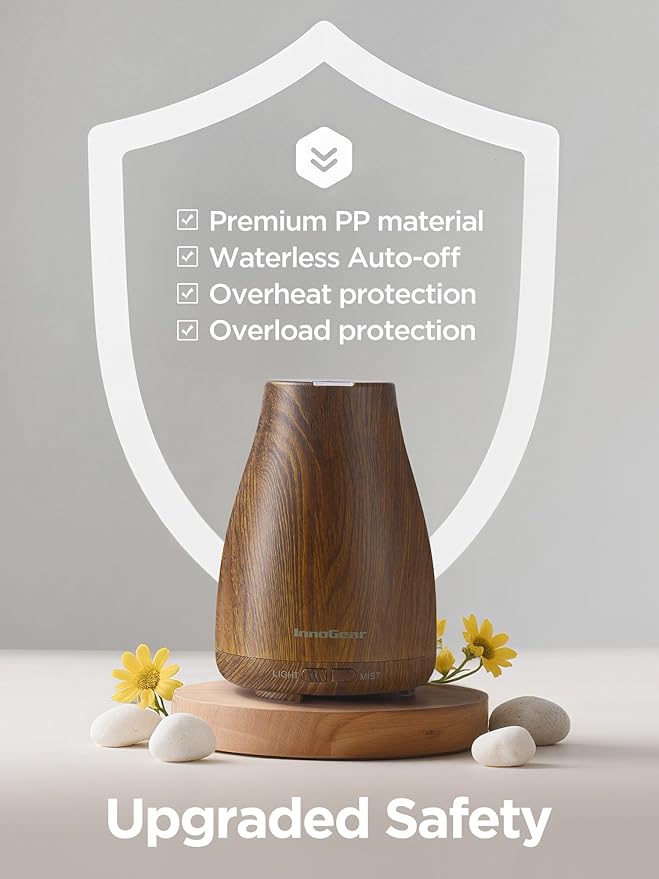 InnoGear Essential Oil Diffuser, Ultrasonic Diffusers for Home Aromatherapy Humidifier for Bedroom Room 7 Colors LED 2 Mist Mode Auto Off, Bronze - Image 5