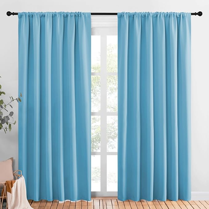 NICETOWN Living Room Curtains, Blackout Draperies, Teal Blue, 1 Pair, 70 x 84-inch, Home Decorations Thermal Insulated Solid Rod Pocket Blackout Drapes for Cafe by NICETOWN
