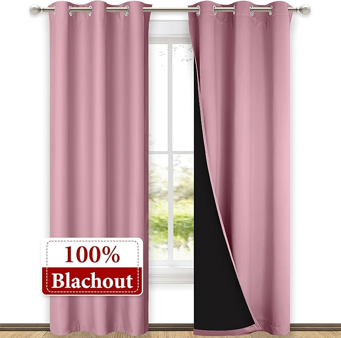NICETOWN Blackout Curtains 80 inches Long, Full Light Blocking Drapes with Black Liner for Nursery, Thermal Insulated Draperies for Hall, Villa (Crystal Pink, 2 Pieces, 42" Wide Each Panel) - Image 2