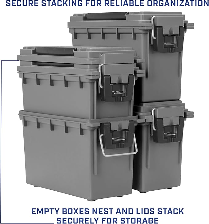 Sheffield 12628 Ammo Storage Box, Stackable .30 Cal Field Boxes, Water and Dust Resistant, Lockable Storage Box with Handle, Secures Hunting Gear, Supplies, and Bullets, Made in USA, Gray, 1-Pack - Image 7