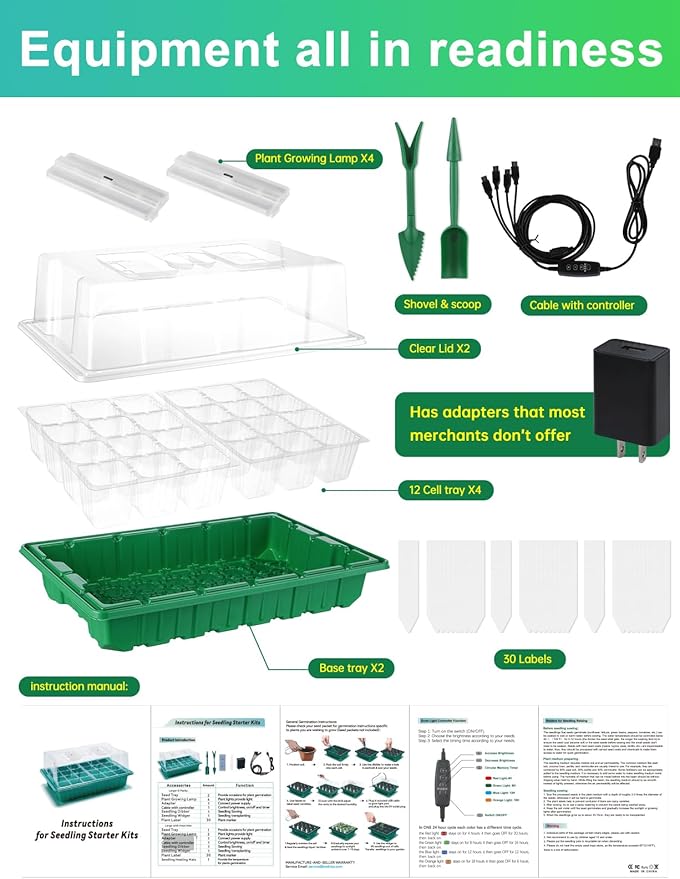 Large Seed Starter Trays with Heat Mat, Seed Starter Kit with 48 Full Spectrum LEDs, 24 Large Cells Seed Germination Kit with Adjustable Humidity Vents for Indoor Plants Seeds Starting - Image 7