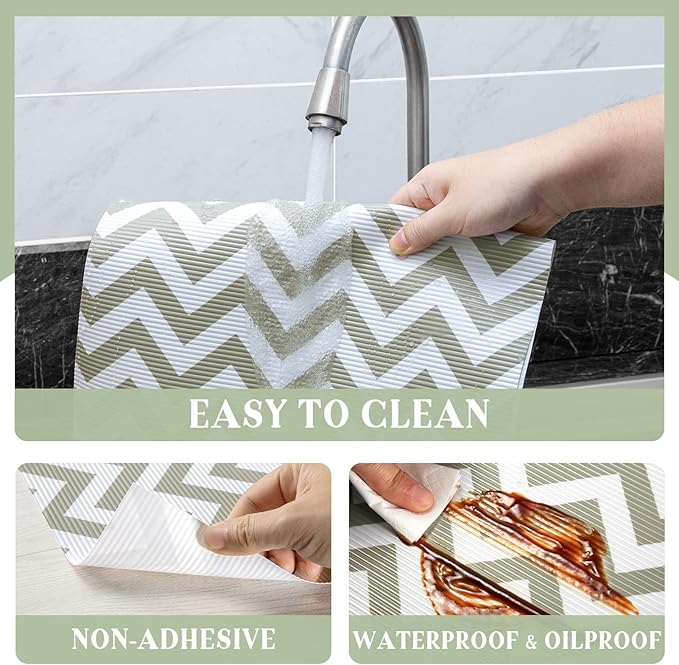 Glotoch Shelf Liner 12" x 20FT Non Adhesive Refrigerator, Kitchen, Drawer Liners, Waterproof and Durable Fridge Table Place Mats for Cupboard, Cabinet, Drawer Liner, Gray and White, Chevron - Image 6