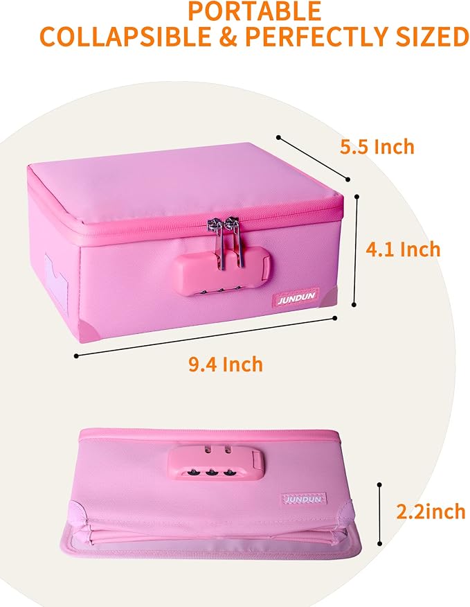 JUNDUN Index Card Holder with Lock,Collapsible Fireproof Index Card Box fits 1200 3x5-Inch Flash Cards - Business, Recipe, or Note Card Storage Boxes - Pink - Image 5