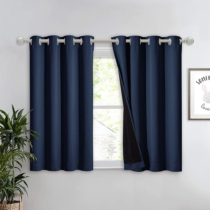 NICETOWN 100% Blackout Curtain with Black Liner, Thermal Insulated 2-Layer Lined Drape, Energy Efficiency Small Window Drapery for Dining Room (Navy, 1 Panel, 52 inches W by 45 inches L) by NICETOWN