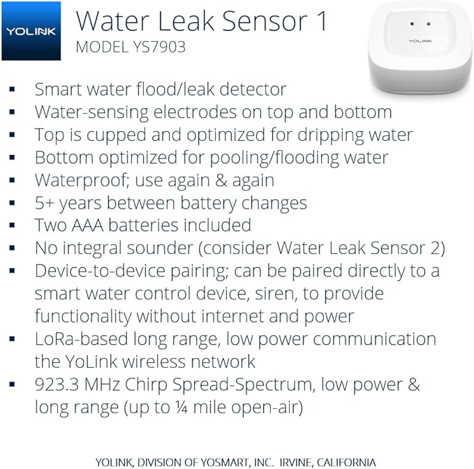YoLink Water Leak Sensor 3-Pack, LoRa Up to 1/4 Mile Open-Air Range Smart Water Leak & Flood Detector, SMS/Text, Email & Push Notifications, w/Alexa, IFTTT, Home Assistant - YoLink Hub Required - Image 2