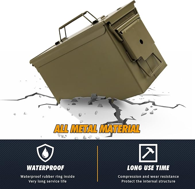 GUGULUZA Metal Ammo Can 30/50 Cal, Lockable Bullet Storage Case, Waterproof & Airtight Containers Box with Flip Top for Long-Term Storage Shotgun, Rifles, Pistols Ammunition - Image 3