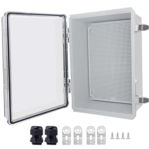 Outdoor Waterproof Box,IP67 ABS Junction Box Electrical Enclosure with Stainless Steel Latch, Hinged Cover Electric Box with Wall Brackets 13.8" Dx9.8 Wx5.9 H by LuSumtly