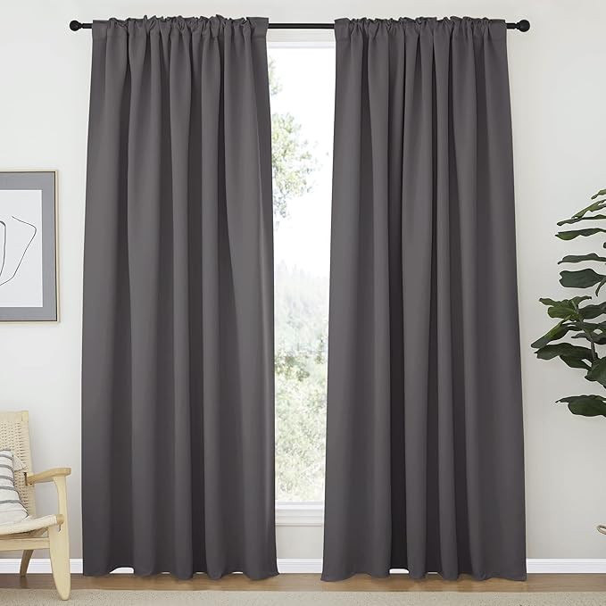NICETOWN Blackout Curtain Panels Window Draperies - (Grey Color) 70x84 inch, 2 Pieces, Insulating Room Darkening Blackout Drapes for Bedroom - Image 2