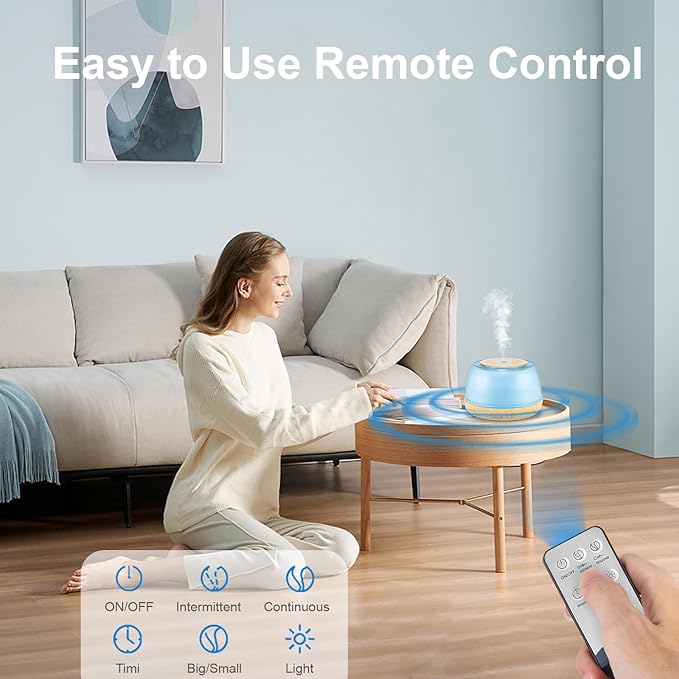 300ml Essential Oil Diffuser with Remote Control, 7-Color LED Lights, 4 Timer Modes, Quiet Ultrasonic Aromatherapy for Home, Office, Room, Small & Stylish Design - Image 3