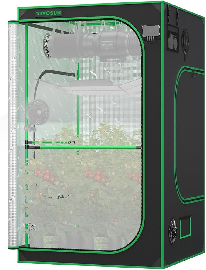 VIVOSUN P448 Advance PRO Grow Tent 4x4, with Thick 1 inch Poles, Strengthened High Reflective Mylar Oxford Tent, Extra Hanging Bars & High CFM Kit 48"×48"×80" for Indoor Plants by VIVOSUN