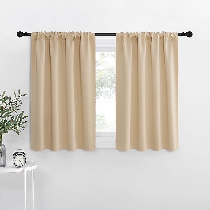 NICETOWN Blackout Room Darkening Curtains - Home Decoration Light & Noise Reducing Thermal Insulated Window Draperies with Rod Pocket Top (Biscotti Beige, Set of 2, 42 inches Wide x 36 inches Long) by NICETOWN