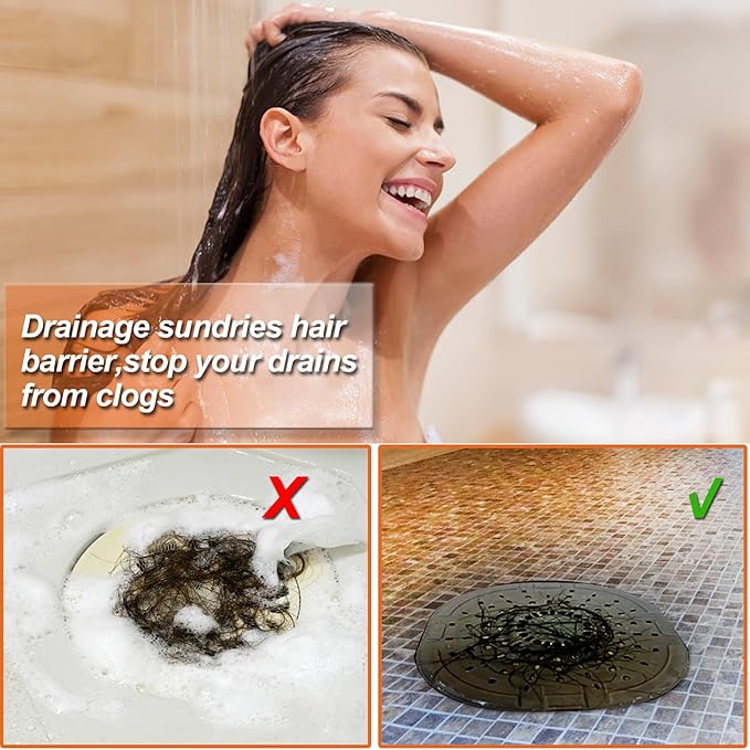 Hair Drain Catcher,Square Drain Cover for Shower Strong Adhesion Silicone Hair Stopper with Suction Cup,Easy to Install Suit for Bathroom,Bathtub,Kitchen 2 Pack (Black Brown) - Image 2