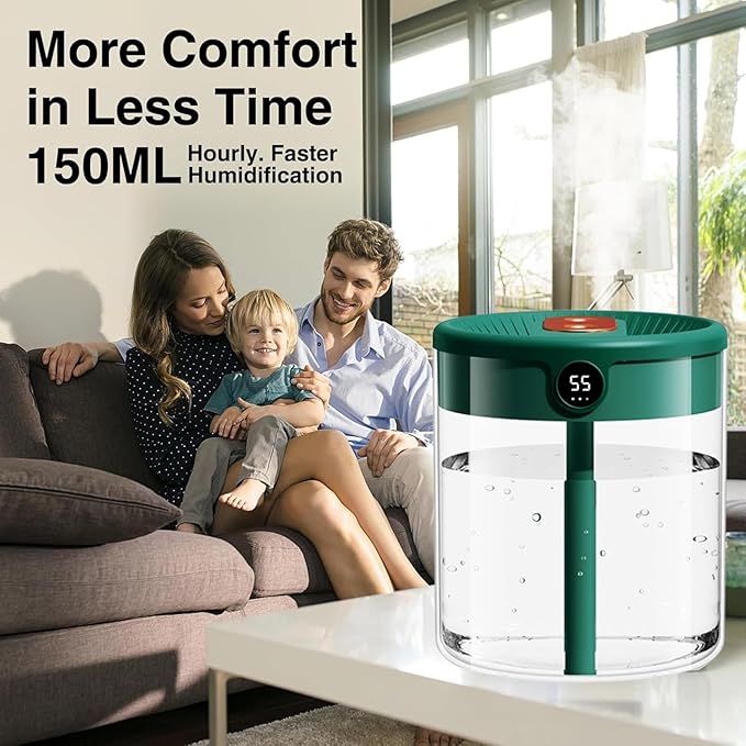 Dreamzy Humidifier for Large Room Cool Mist Bedroom Desktop Double Nozzle Cool Mist Humidifier with Night Light,with 2 Cleaning Brush Top Fill Lasts Up to 24 Hours,Auto Shut-Off,No leakage Design(Pink - Image 2
