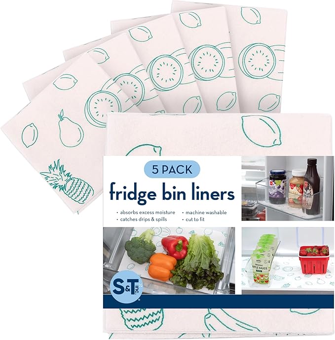 S&T INC. Fridge Liners, Shelf Liners for Kitchen Cabinets and Storage Bins, Non Adhesive Refrigerator Liners, Washable and Absorbent, 12 Inch x 24 Inch, Fruits, 5 Pack by STINC