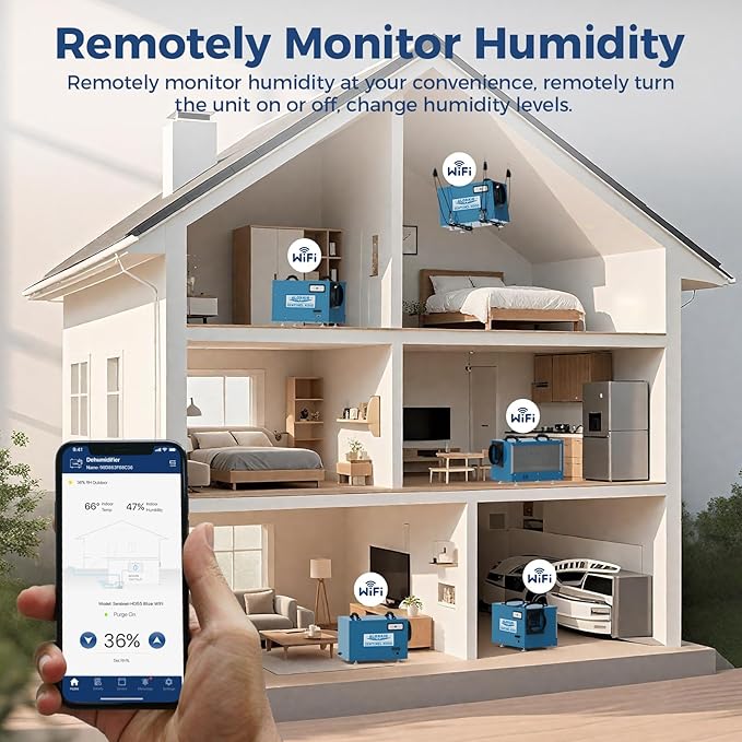 ALORAIR Wi-Fi Crawlspace Dehumidifier, 113 Pint with Drain Hose for Crawl Space, Basement, Commercial and Water Damage Restoration, Compact and Portable, Auto-Defrost - Image 2