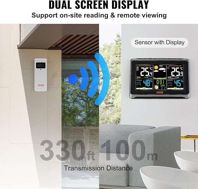 VEVOR Weather Station Indoor Outdoor, 7.5 in Color Display, Wireless Digital Home Weather Station, with Sensor Atomic Clock Adjustable Backlight Forecast Data Calendar Alarm Alert Temperature-NO WiFi - Image 6