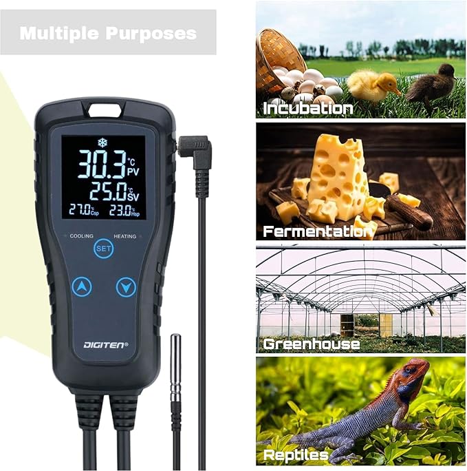 DIGITEN DTC102 Temperature Controller Outlet 2-Stage Plug in Thermostat Digital Greenhouse Thermostat Reptiles Temperature Controller Heating Cooling Mode for Homebrewing Fermentation Space Heater - Image 7