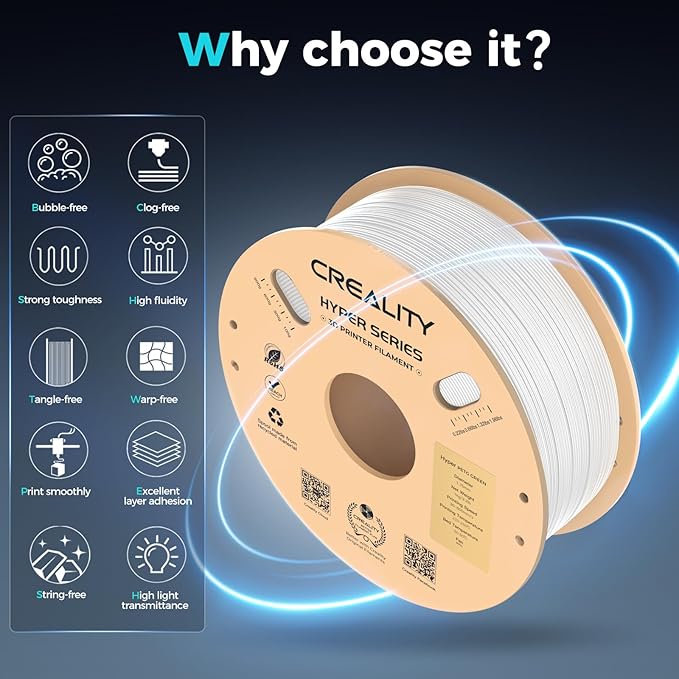 Creality PETG Filament, Hyper 1.75 mm 1 kg PETG: High-Speed 3D Printer Filament 30-600 mm/s, Dimensional Accuracy +/- 0.02 Cardboard Spool (2.2 lbs) for Most FDM 3D Printers,White - Image 3