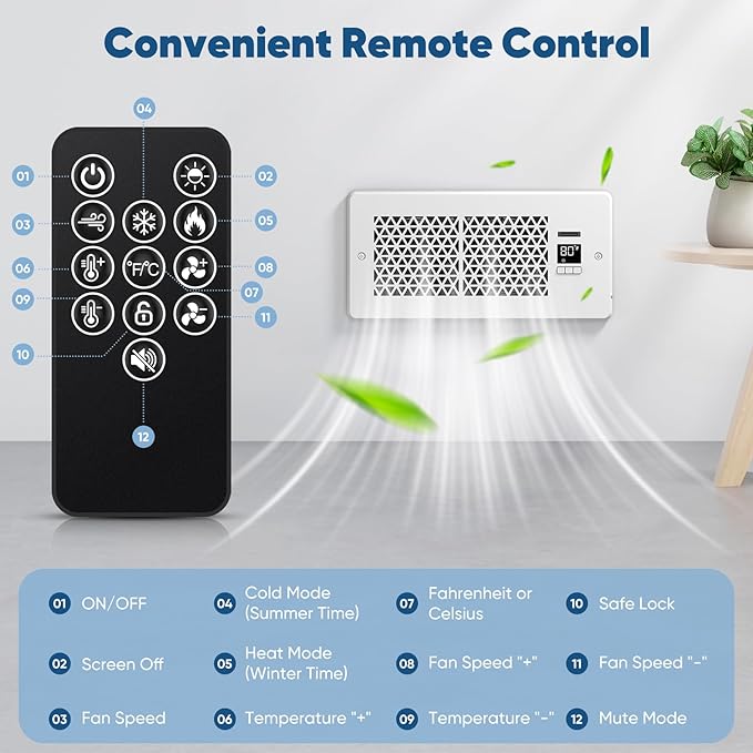 Register Booster Fan for 4" x 10" Register Holes with Remote Control and Thermostat, 10-Speeds Floor Vent Fans Booster - Enhances AC Heating&Cooling Airflow, Quiet Air Duct Fan for Wall, White - Image 5