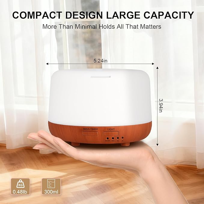 300ML Essential Oil Diffuser, Small Aromatherapy Diffuser with Remote, 7-Color LED Light, 4 Timer Settings, Safe Auto-Off, for Bedroom, Desk, Home Office - Image 2