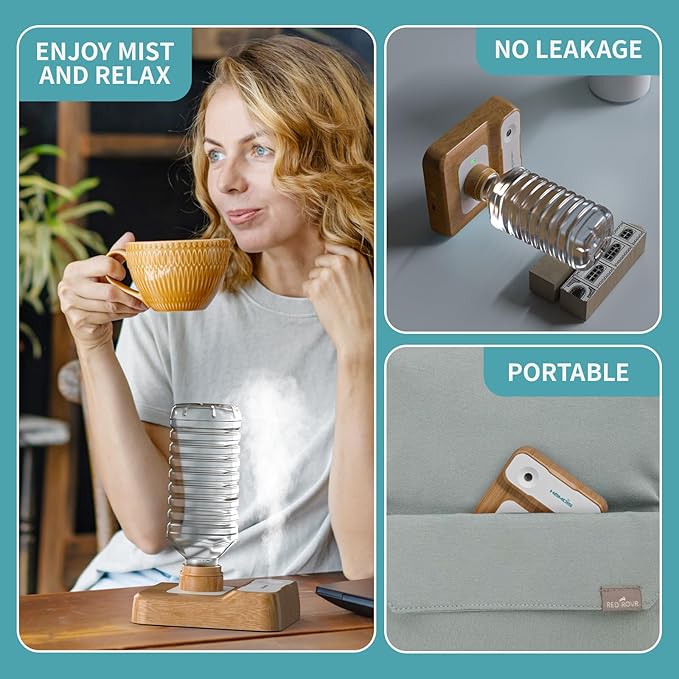 Travel Humidifier, Portable Humidifier for Plants, Bedroom, Office, Hotel or Car, 5000mAh Battery Operated Mini Cool Mist Humidifiers, Quiet 23dB, Auto-off, Night Light & BPA-Free, Wood Grain - Image 5