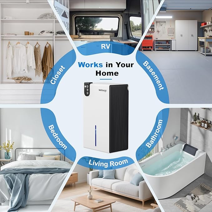 Dehumidifier for Home (85 OZ, 1000 sq ft) Small Dehumidifiers for Basement, Auto Shut-Off, Sleep Mode, 7 Color Light, Quiet Dehumidifier for Bedroom, Bathroom, Living Room with Drain Hose(White Black) - Image 8