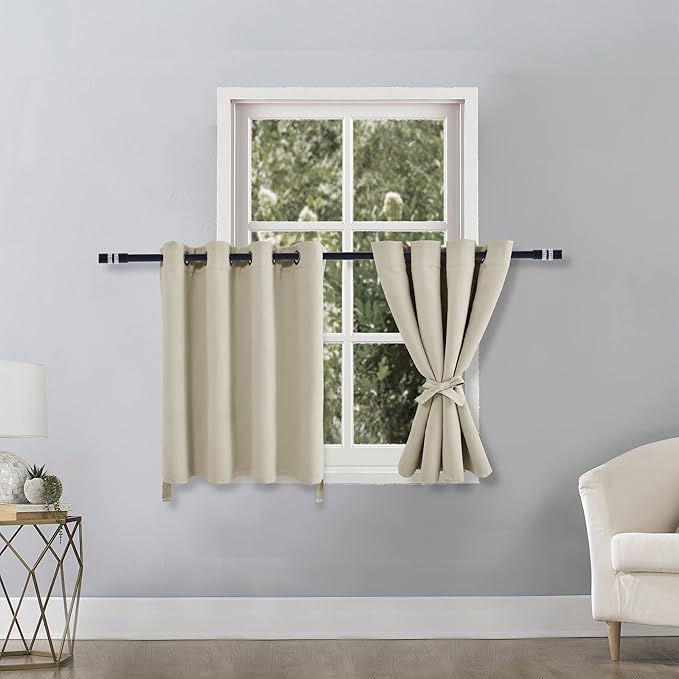 Hiasan RV Blackout Curtains for Bedroom, 52 x 30 Inches Long - Thermal Insulated & Light Blocking Window Curtains for Living Room, 2 Drape Panels Sewn with Tiebacks, Light Beige - Image 2
