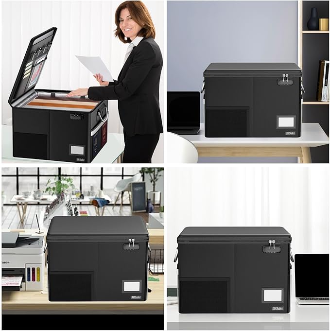5200℉ Fireproof Document Box with Lock, Waterproof File Organizer with Handle, Portable Collapsible Filing Cabinet with Reflective Strip for Hanging Letter/Legal Folder, Black - Image 8
