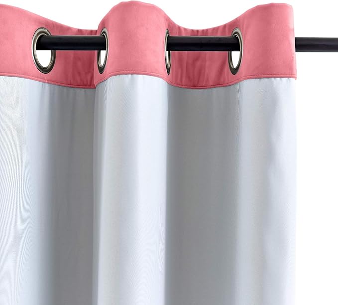 ChadMade Blackout Lined Premium Velvet Curtain Rose 100Wx84L Inch (1 Panel), Eyelet Grommet for Livingroom Bedroom Theater Studio, Leon Collection - Image 3