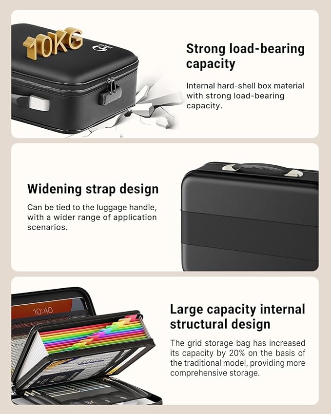 Oterri Fireproof Document Box,Hard Case Safe box with Lock,Upgraded 8 Layers Large File Organizer,Water Resistant Safe for Important Documents, Certificates, Laptop, Passports - File Box in Black - Image 3