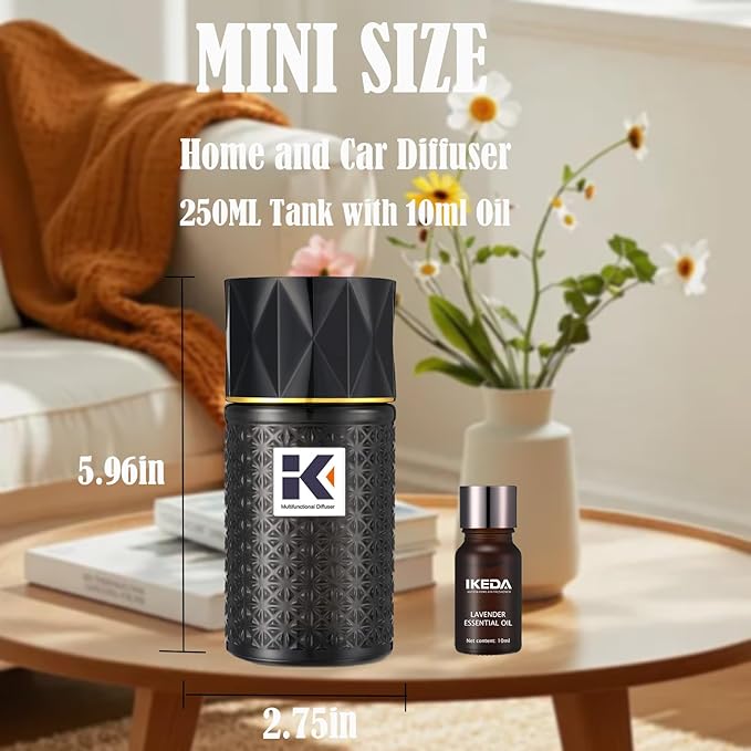Essential Oil Diffuser, 35 Million Negative Ions Fresh Air, Glass Oil Diffuser with Warm Night Light, Auto Shut-Off, 250ml Ultrasonic Cool Mist Humidifier for Home,Car,Spa,Yoga (Black, Lavender) - Image 2