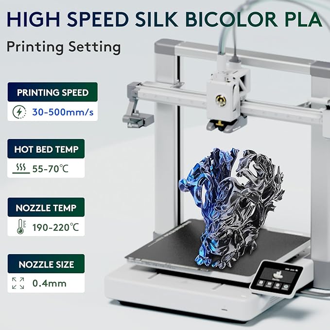ERYONE Silk Dual Color PLA Filament 3D Printer 1.75mm +/- 0.03mm, Bicolor Filament Two Tone PLA Bundle 2KG Cardboard Spool, Blue Black - Image 2
