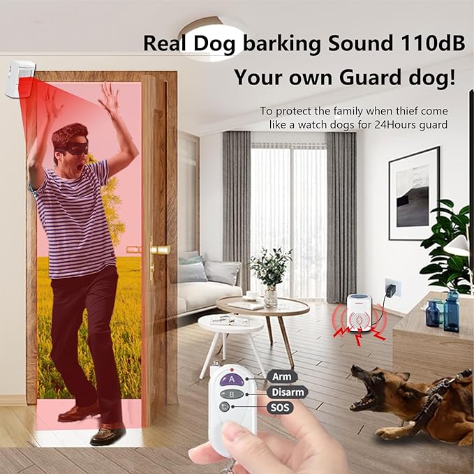 Barking Dog Alarm Motion Detector,Pir Human Body Sensor Alarm Electronic Burglar Deterrent Loud Siren,with Remote & USB,Say Goodbye to Unwanted Intruders - Image 2