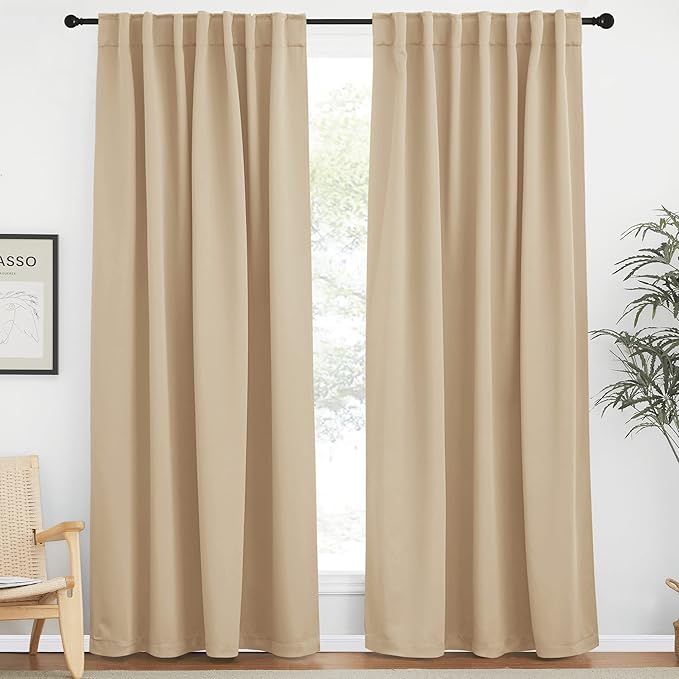 NICETOWN Window Treatment Elegant Curtains - (Biscotti Beige Color) 62 Width X 84, 1 Pair, Curtains and Drapes for Bedroom by NICETOWN