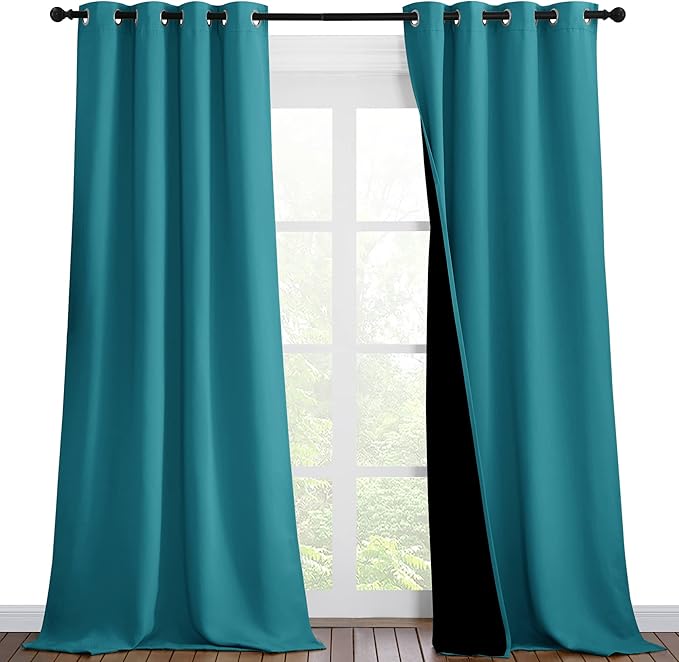 NICETOWN Peacock Teal Blackout Curtains 90 inches Long, Full Light Blocking Drapes with Black Liner for Nursery, Thermal Insulated Draperies for Hall, Villa (2 Pieces, 46" Wide Each Panel) by NICETOWN