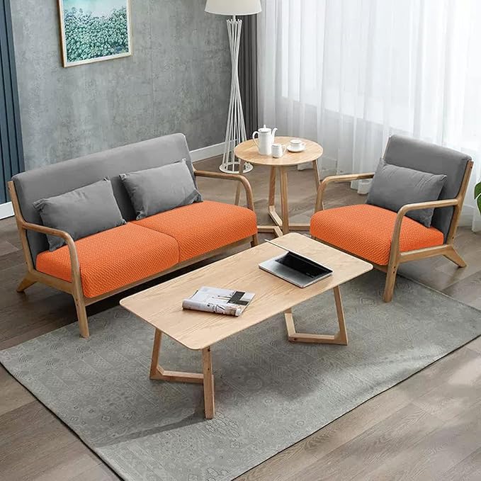 Fuloon Waterproof Couch Cushion Covers, Stretch Sofa Seat Cushion Slipcovers Solid Washable Furniture Protector Suitable for Armchair Loveseat Sofa (Orange, 3 Pieces) - Image 2