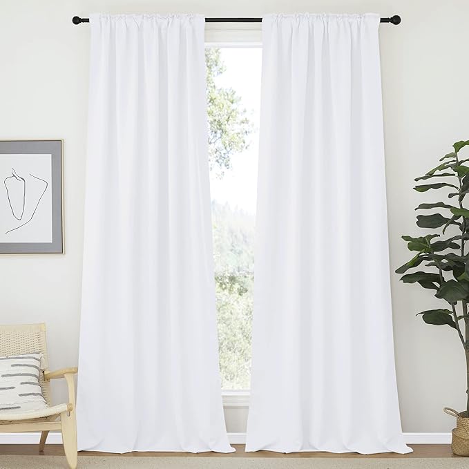 NICETOWN Window Treatment Curtains for Bedroom - (White Color) W52 x L95, 2 PCs, 50% Light Blocking Back Tab and Rod Pocket Draperies for Apartment - Image 2