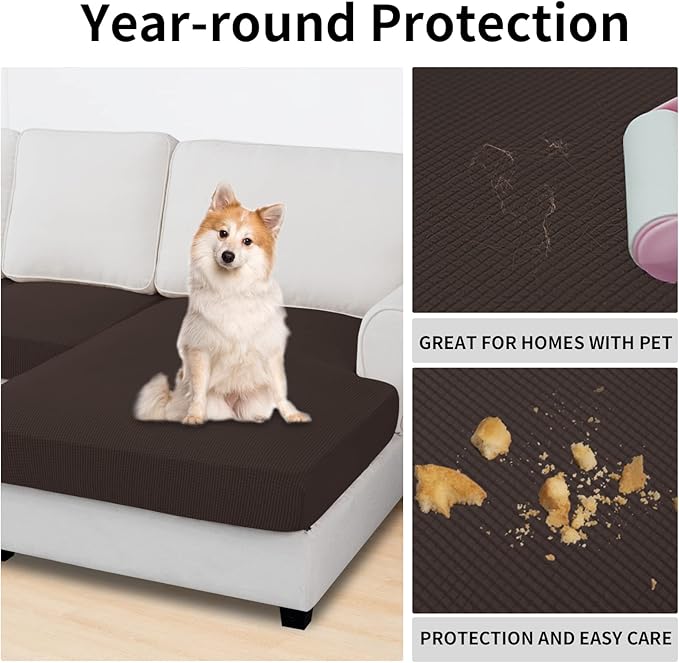 Easy-Going Stretch 3 Pieces Couch Cushion Covers for Sectional Sofa Left/Right L Shape Chaise Lounge Sofa Seat slipcover Anti-Slip Sofa Cover Soft (2 Seater + 1 Chaise, Chocolate) - Image 3