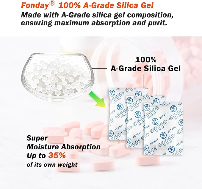 2g x 100 Packs Fonday Food Grade Silica Gel Desiccants Packs Moisture Absorbers Dehumidifier for Food Storage, Electronics, 3D Filament & Safes - Image 3