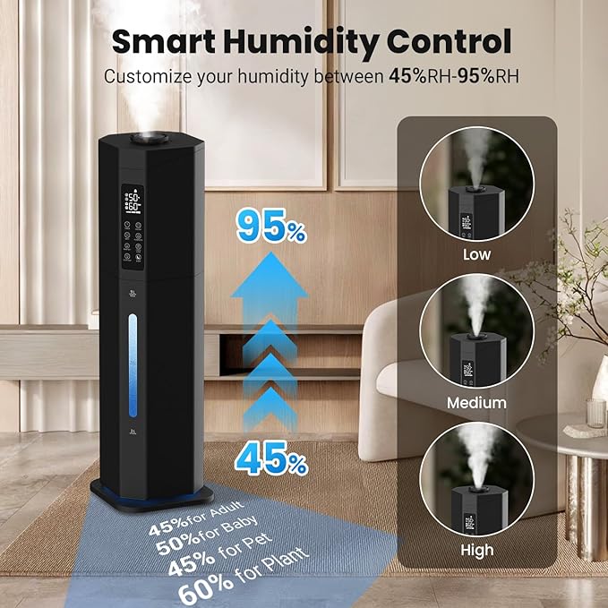 Humidifiers for Bedroom - GloryAir 2.38Gal/9L Top Fill Warm & Cool Mist Humidifier for Large Room 750ft² with Auto Mode 7-Color Light, Humidistat, Quiet Humidifier for Plants Baby Adults Home & Office - Image 7