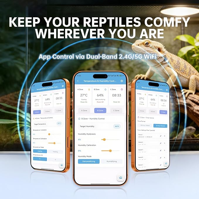 Briidea Smart WiFi Temperature and Humidity Controller with Timer Outlet, 3-in-1 Reptile Thermostat Hygrostat, App Control via Dual-Band 2.4G/5G WiFi for Greenhouse, Incubator, Mushroom, and Homebrew - Image 3