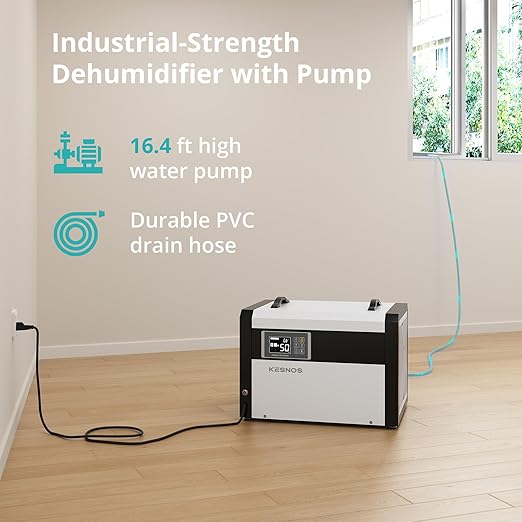 Kesnos Large Commercial Dehumidifier 158 Pints with Pump and Drain Hose for Space up to 7500 Sq. Ft. - 24 Hr Timer Ideal for Basements, Industrial Space, Crawlspace - Includes Remote Control - Image 3