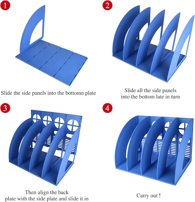 SAYEEC Sturdy Magazine Holder Plastic 4 Compartment Desk File Organizer Vertical Documet A4 File Divider Paper Storage Magazine Rack for Office Home School Organizer Box(Bule) - Image 7