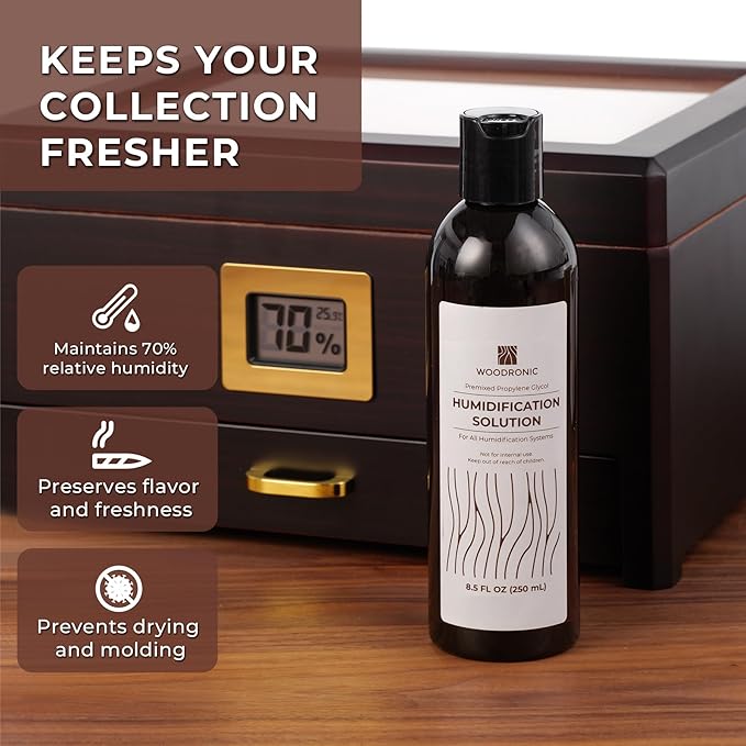 Woodronic 50/50 Humidor Solution, Premixed Propylene Glycol and Distilled Water for Cigar Humidifiers, Cigar Humidor Accessories for Seasoning and Humidity Control, 250ml - Image 2