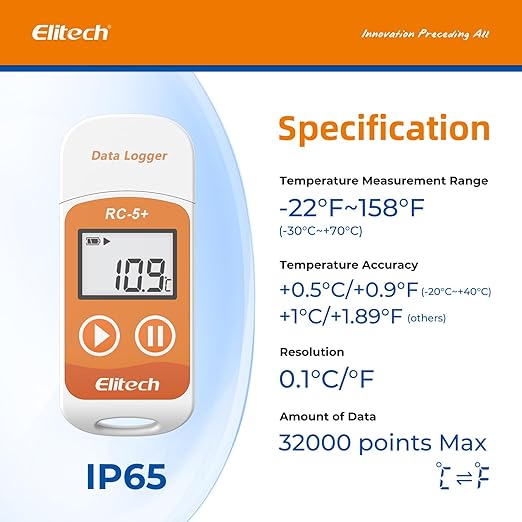 Elitech RC-5+ Digital PDF USB Temperature Data Logger Reusable Recorder Refrigerator Thermometer 32000 Points High Accuracy (100 Packs) - Image 4